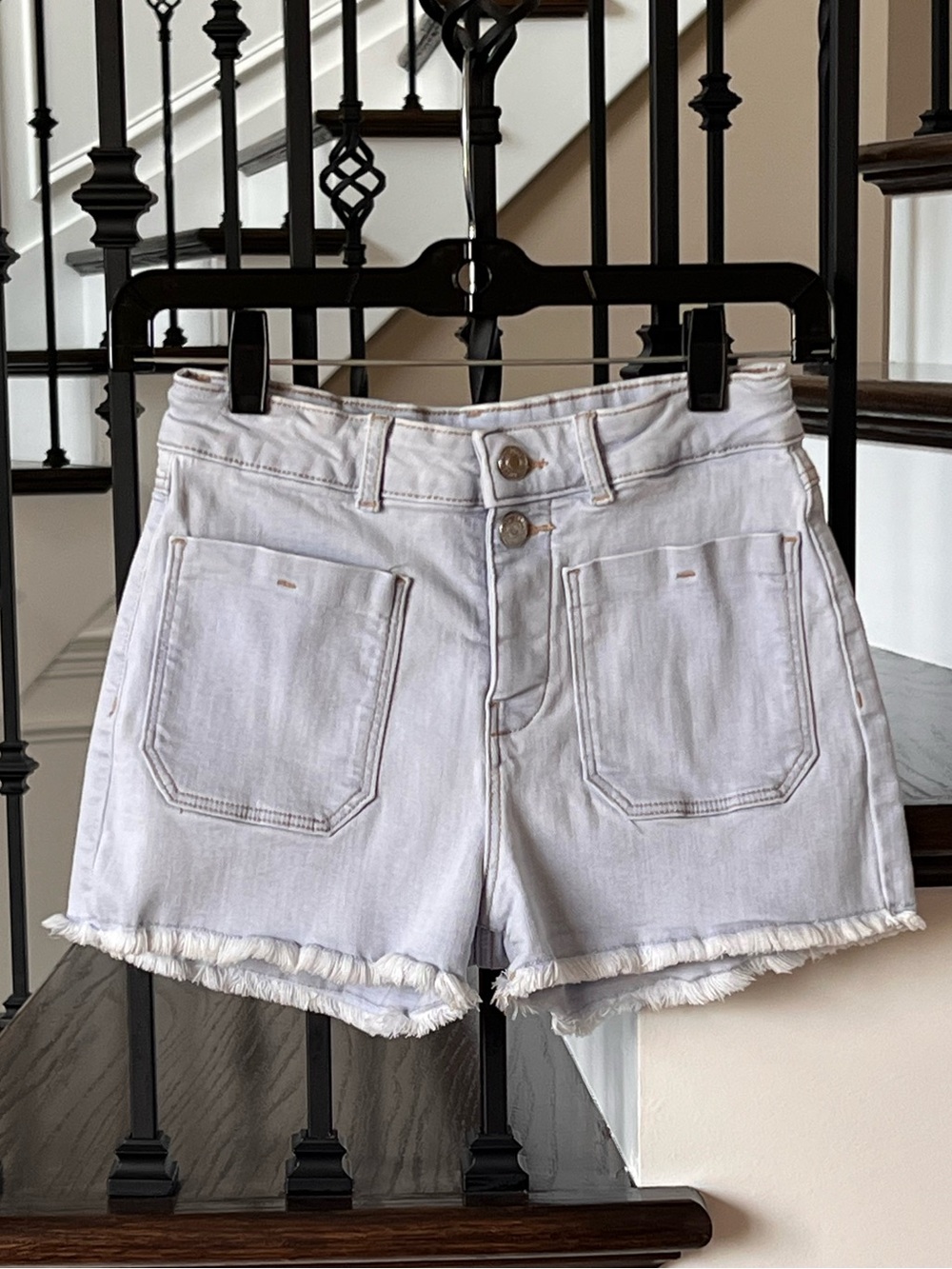 Zara Girls Light Wash High-waist Stretch Denim Shorts Frayed Hem Sz 11/12